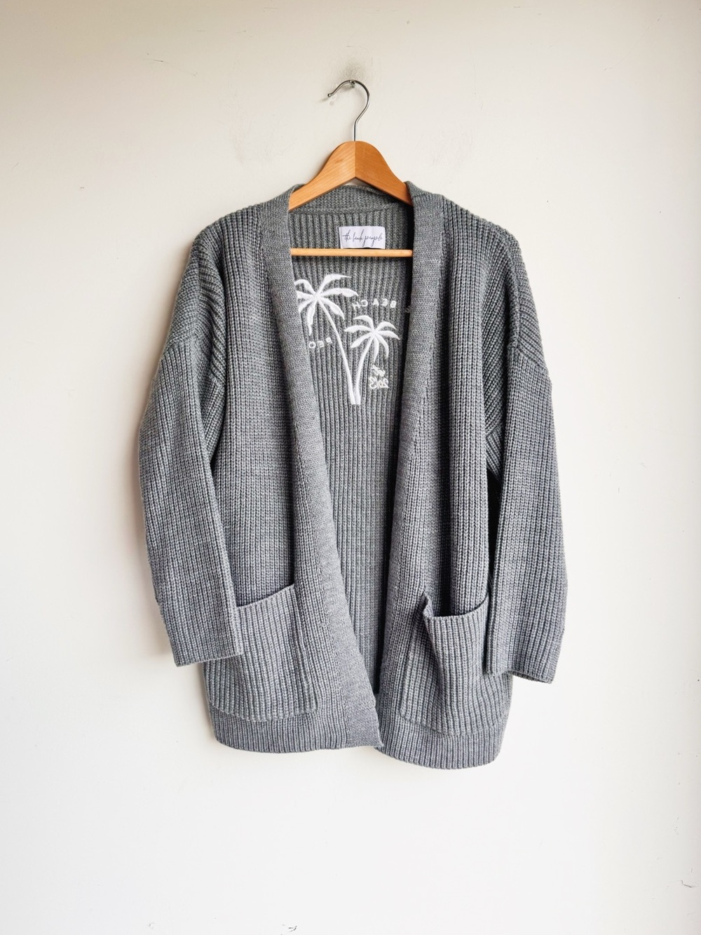 The Beach People Twin Palms Grey Ribbed Knit Cardigan M/L Coastal